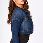 Granite Cropped Denim Jacket – Dark Blue - JMOJO - Women's Cropped Denim Jackets