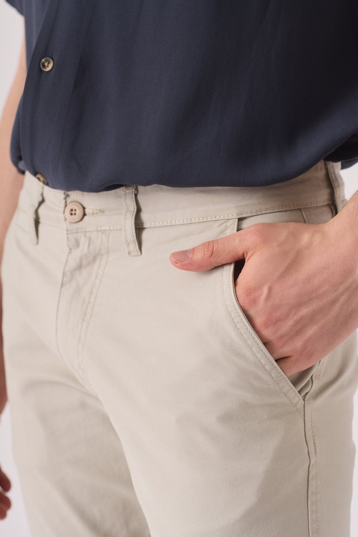 HARLOW Stretch Slim Fit Chino Pants - Cream - JMOJO - Men's Chino Trousers