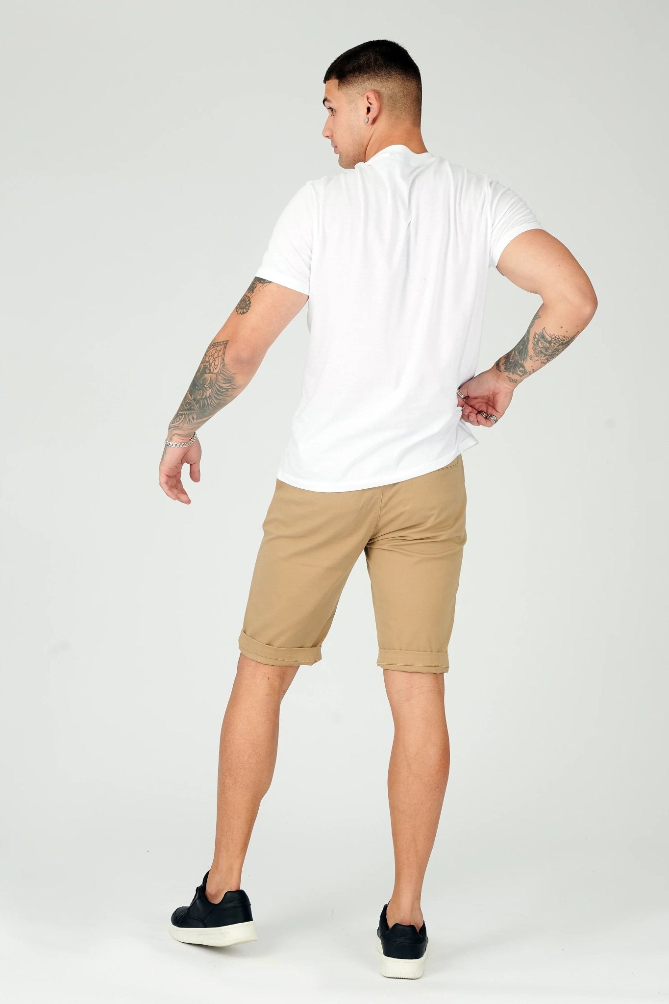 HARWICK Stretch Slim Fit Chino Shorts - Stone Brown - JMOJO - Men's Chino Shorts