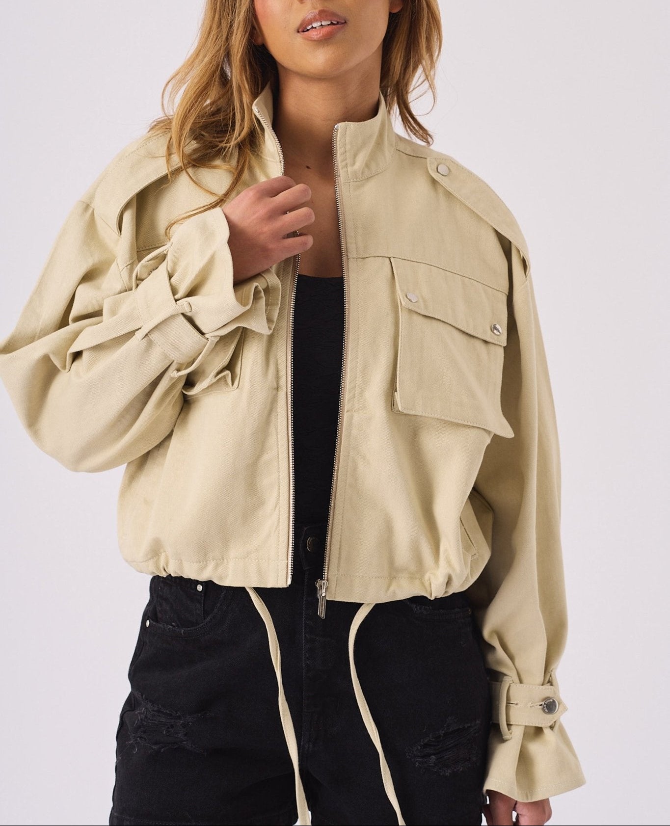 Haven Cropped Denim Jacket – Stone - JMOJO - Women's Cropped Denim Jackets