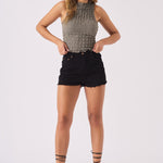 HIGH RISE RAW HEM DENIM SHORTS - BLACK - JMOJO - Women's Denim Shorts