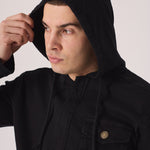 HOODED DENIM JACKET - BLACK - JMOJO - Men's Hooded Cargo Denim Jackets