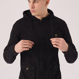 HOODED DENIM JACKET - BLACK - JMOJO - Men's Hooded Cargo Denim Jackets