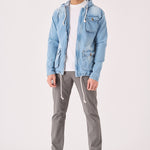 HOODED DENIM JACKET - LIGHT BLUE WASH - JMOJO - Men's Hooded Cargo Denim Jackets