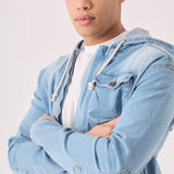 HOODED DENIM JACKET - LIGHT BLUE WASH - JMOJO - Men's Hooded Cargo Denim Jackets