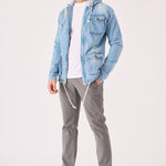 HOODED DENIM JACKET - LIGHT BLUE WASH - JMOJO - Men's Hooded Cargo Denim Jackets