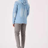 HOODED DENIM JACKET - LIGHT BLUE WASH - JMOJO - Men's Hooded Cargo Denim Jackets
