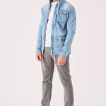 HOODED DENIM JACKET - LIGHT BLUE WASH - JMOJO - Men's Hooded Cargo Denim Jackets