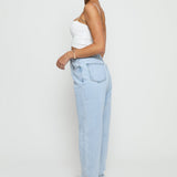 Hunni Stretch Relaxed Straight Leg Jeans - Light Blue Wash - JMOJO - Women's Straight Leg Jeans
