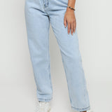 Hunni Stretch Relaxed Straight Leg Jeans - Light Blue Wash - JMOJO - Women's Straight Leg Jeans