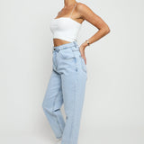 Hunni Stretch Relaxed Straight Leg Jeans - Light Blue Wash - JMOJO - Women's Straight Leg Jeans