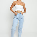 Hunni Stretch Relaxed Straight Leg Jeans - Light Blue Wash - JMOJO - Women's Straight Leg Jeans