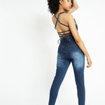 Isla Sleeveless Denim Jumpsuit – Mid Blue - JMOJO - Women's Denim Jumpsuits