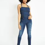 Isla Sleeveless Denim Jumpsuit – Mid Blue - JMOJO - Women's Denim Jumpsuits