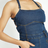 Isla Sleeveless Denim Jumpsuit – Mid Blue - JMOJO - Women's Denim Jumpsuits