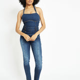 Isla Sleeveless Denim Jumpsuit – Mid Blue - JMOJO - Women's Denim Jumpsuits