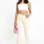 IVORIA High Waisted Stretch Flare Jeans - Ecru - JMOJO - Women's Flare Jeans