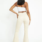 IVORIA High Waisted Stretch Flare Jeans - Ecru - JMOJO - Women's Flare Jeans
