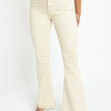 IVORIA High Waisted Stretch Flare Jeans - Ecru - JMOJO - Women's Flare Jeans