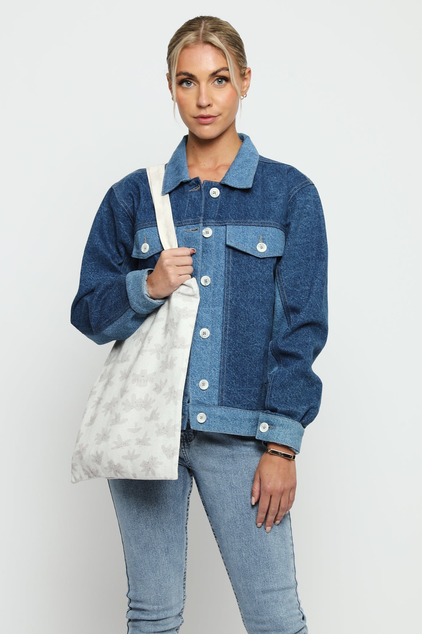 JMOJO DENIM FLORAL PRINTED TOTE BAG - JMOJO - Tote Bags