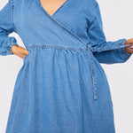 JMOJO PLUS: WRAP TIE DENIM DRESS - LIGHT BLUE WASH - JMOJO - Women's Denim Dresses