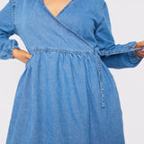 JMOJO PLUS: WRAP TIE DENIM DRESS - LIGHT BLUE WASH - JMOJO - Women's Denim Dresses