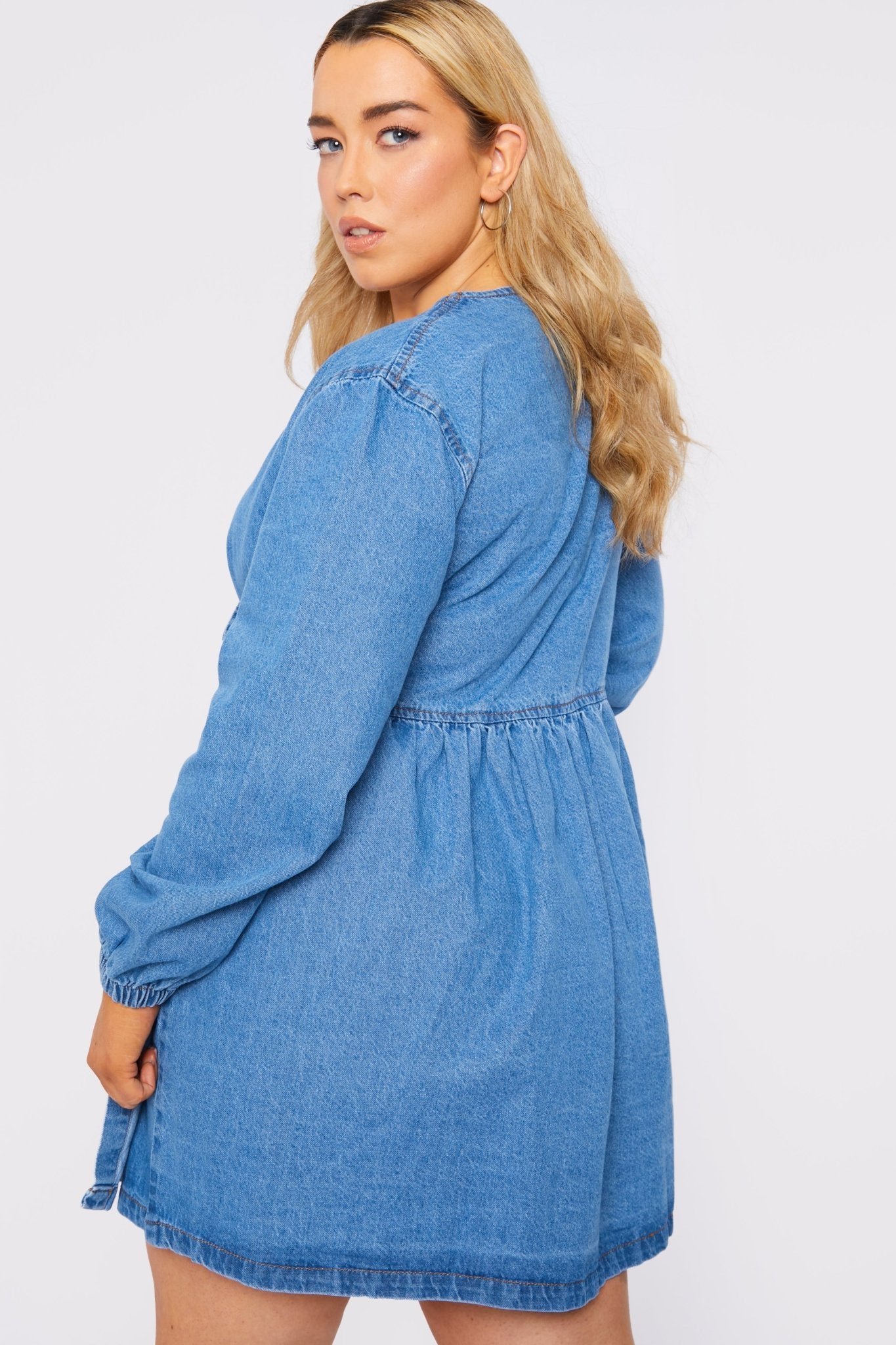 JMOJO PLUS: WRAP TIE DENIM DRESS - LIGHT BLUE WASH - JMOJO - Women's Denim Dresses