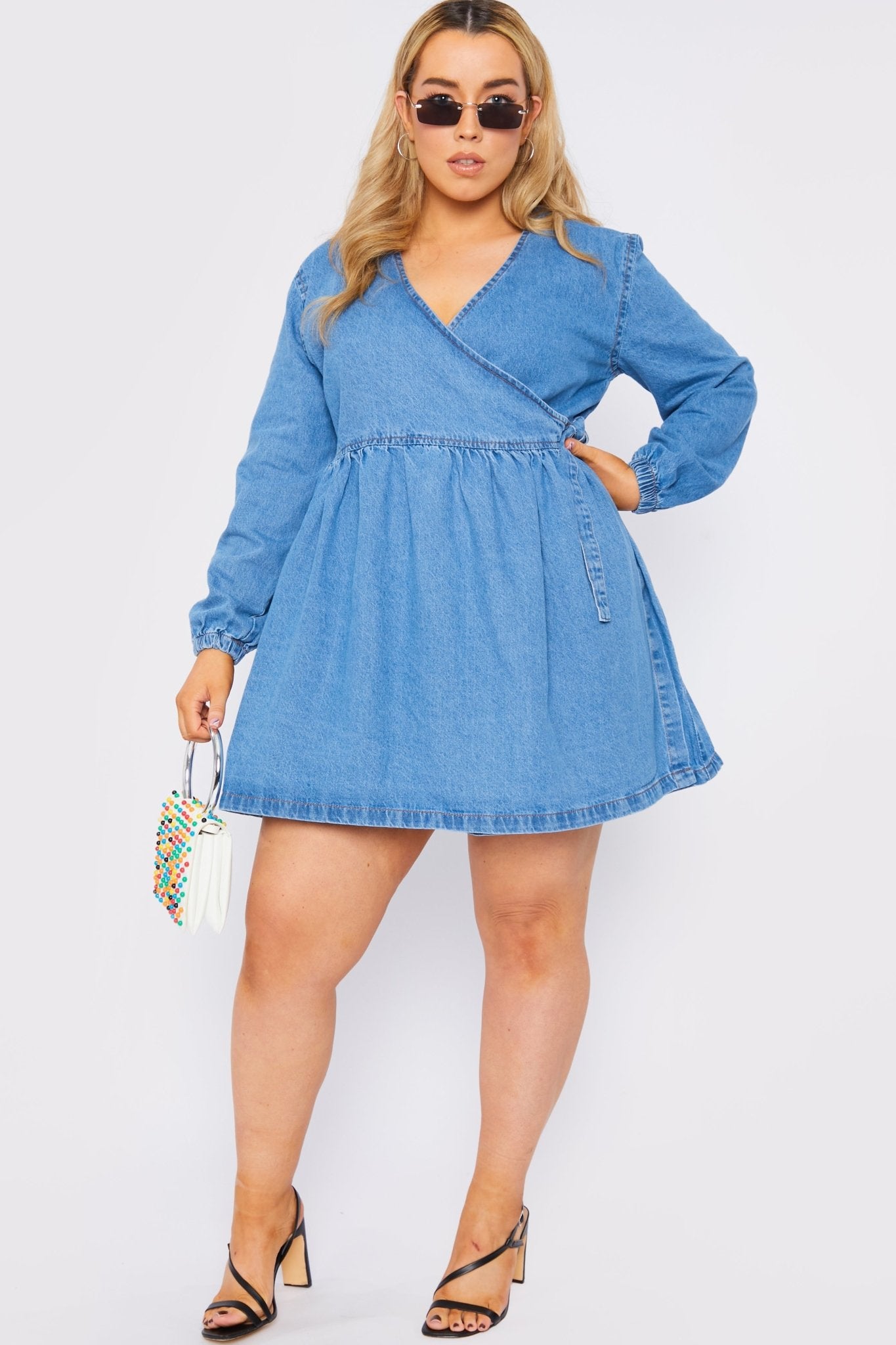 JMOJO PLUS: WRAP TIE DENIM DRESS - LIGHT BLUE WASH - JMOJO - Women's Denim Dresses