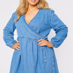 JMOJO PLUS: WRAP TIE DENIM DRESS - LIGHT BLUE WASH - JMOJO - Women's Denim Dresses