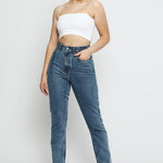 Jorah Stretch Denim High Rise Slim Straight Leg Jeans - Stone Blue - JMOJO - Women's Straight Leg Jeans