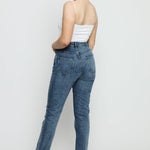 Jorah Stretch Denim High Rise Slim Straight Leg Jeans - Stone Blue - JMOJO - Women's Straight Leg Jeans