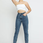 Jorah Stretch Denim High Rise Slim Straight Leg Jeans - Stone Blue - JMOJO - Women's Straight Leg Jeans
