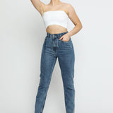 Jorah Stretch Denim High Rise Slim Straight Leg Jeans - Stone Blue - JMOJO - Women's Straight Leg Jeans