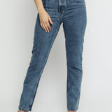 Jorah Stretch Denim High Rise Slim Straight Leg Jeans - Stone Blue - JMOJO - Women's Straight Leg Jeans