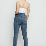Jorah Stretch Denim High Rise Slim Straight Leg Jeans - Stone Blue - JMOJO - Women's Straight Leg Jeans