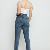 Jorah Stretch Denim High Rise Slim Straight Leg Jeans - Stone Blue - JMOJO - Women's Straight Leg Jeans