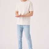 light blue slim fit jeans front view stretch denim