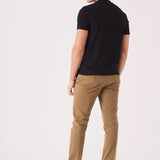 Full back view of the tailored light brown chinos men.