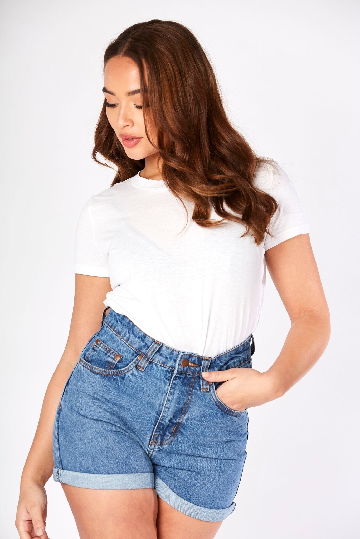 Lila Turn - Up Denim Shorts – Mid Blue Wash - JMOJO - Women's Denim Shorts
