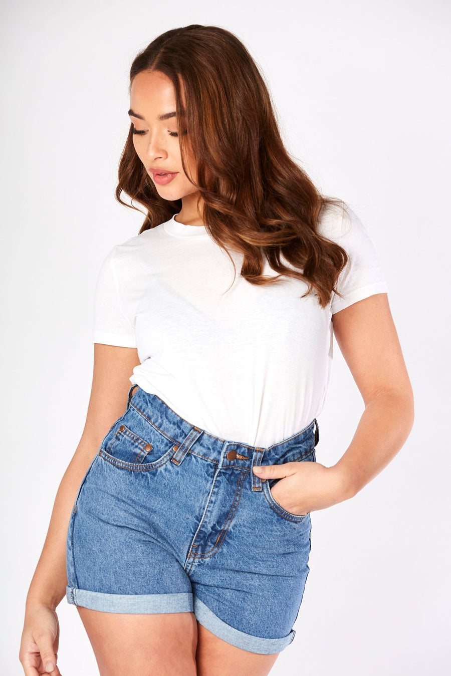 Lila Turn - Up Denim Shorts – Mid Blue Wash - JMOJO - Women's Denim Shorts