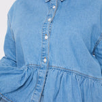 Liora Plus Size Peplum Denim Shirt – Light Blue - JMOJO - Women's Oversize Denim Shirts