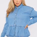 Liora Plus Size Peplum Denim Shirt – Light Blue - JMOJO - Women's Oversize Denim Shirts