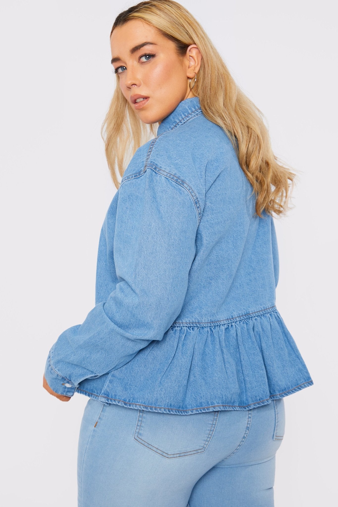 Liora Plus Size Peplum Denim Shirt – Light Blue - JMOJO - Women's Oversize Denim Shirts