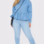 Liora Plus Size Peplum Denim Shirt – Light Blue - JMOJO - Women's Oversize Denim Shirts
