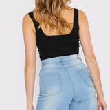 LONGLINE FRAYED DENIM SHORTS - LIGHT BLUE WASH - JMOJO - Women's Denim Shorts