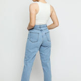 Luxzi High Waisted Stretch Denim Straight Leg Jeans - Light Blue - JMOJO - Women's Straight Leg Jeans