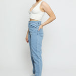 Luxzi High Waisted Stretch Denim Straight Leg Jeans - Light Blue - JMOJO - Women's Straight Leg Jeans