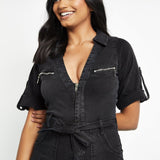 Lyra Zip - Up Denim Jumpsuit – Black Wash - JMOJO - Women's Denim Jumpsuits