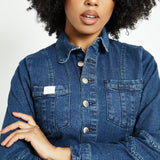 Maren Fitted Long - Sleeve Denim Jumpsuit – Dark Blue Wash - JMOJO - Women's Denim Jumpsuits