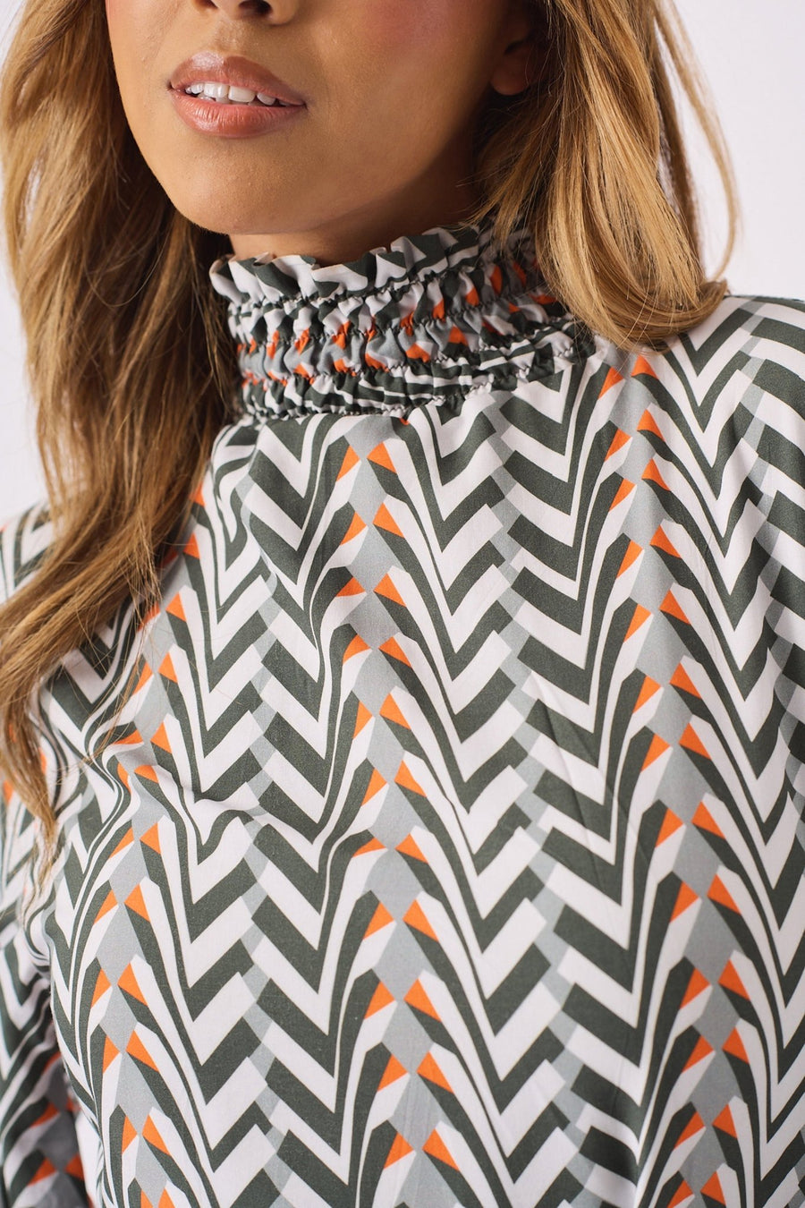 MAXI PRINTED SMOCKED DRESS WITH BELT - GREY - JMOJO - Women's Dresses